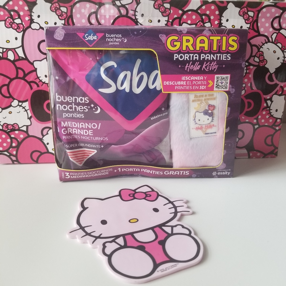 Saba Disposabel  Sanitary Night Panties with Hello Kitty Tye Dye Plush Bag NIB